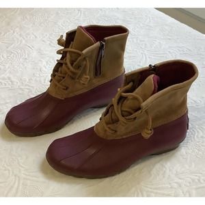 Sperry Top Sider Women’s Saltwater Duck Rain Boots Red 5 Fleece Lined